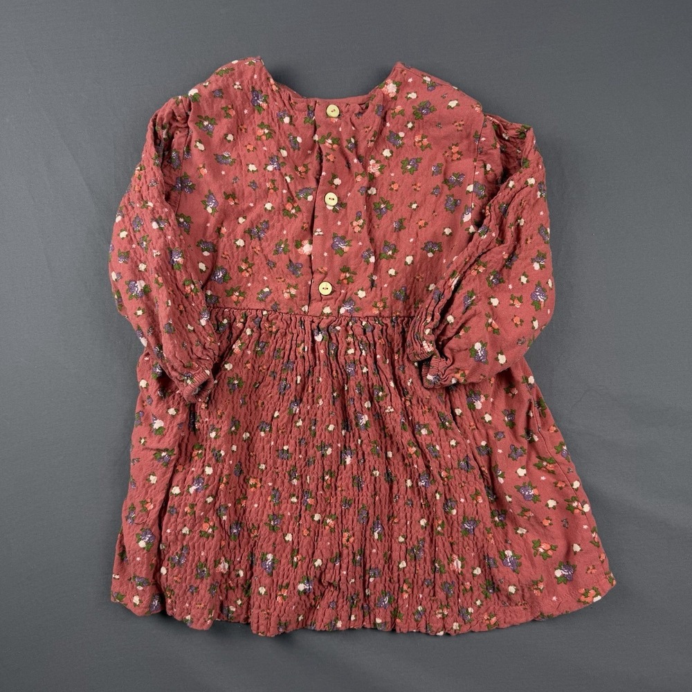 ZARA Girls Red Floral A-Line Knee Length Dress 2-3 Years Long Sleeve Ruffle - Picture 13 of 13
